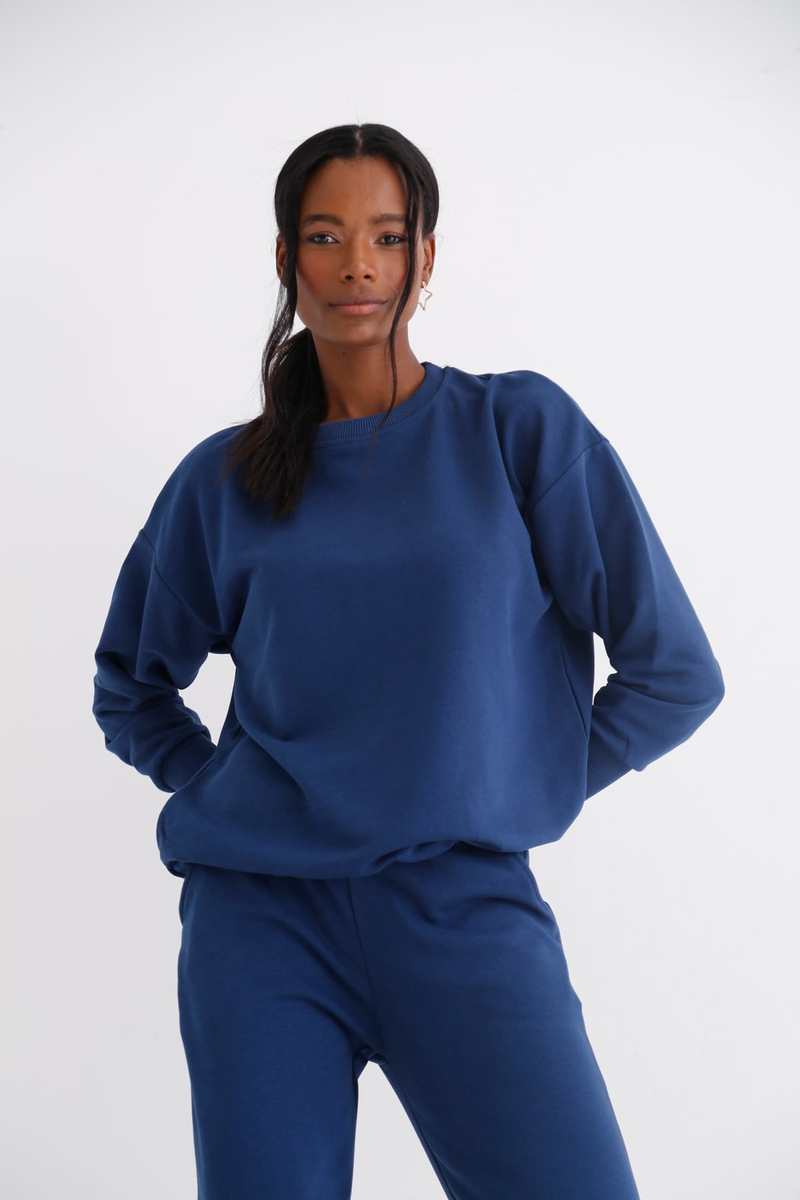 Lacivert Bisiklet Yaka Basic Sweatshirt 3200