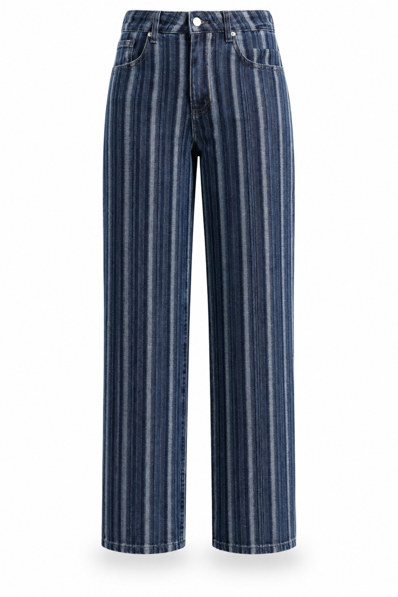 Lacivert Çizgili Düz Kesim Jean 011071