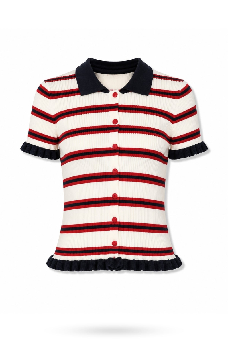 Lacivert Çizgili Kısa Kol Triko Hırka 5494