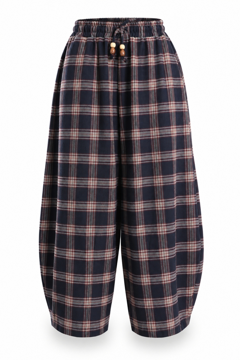 Lacivert Ekose Barrel Pantolon 51486