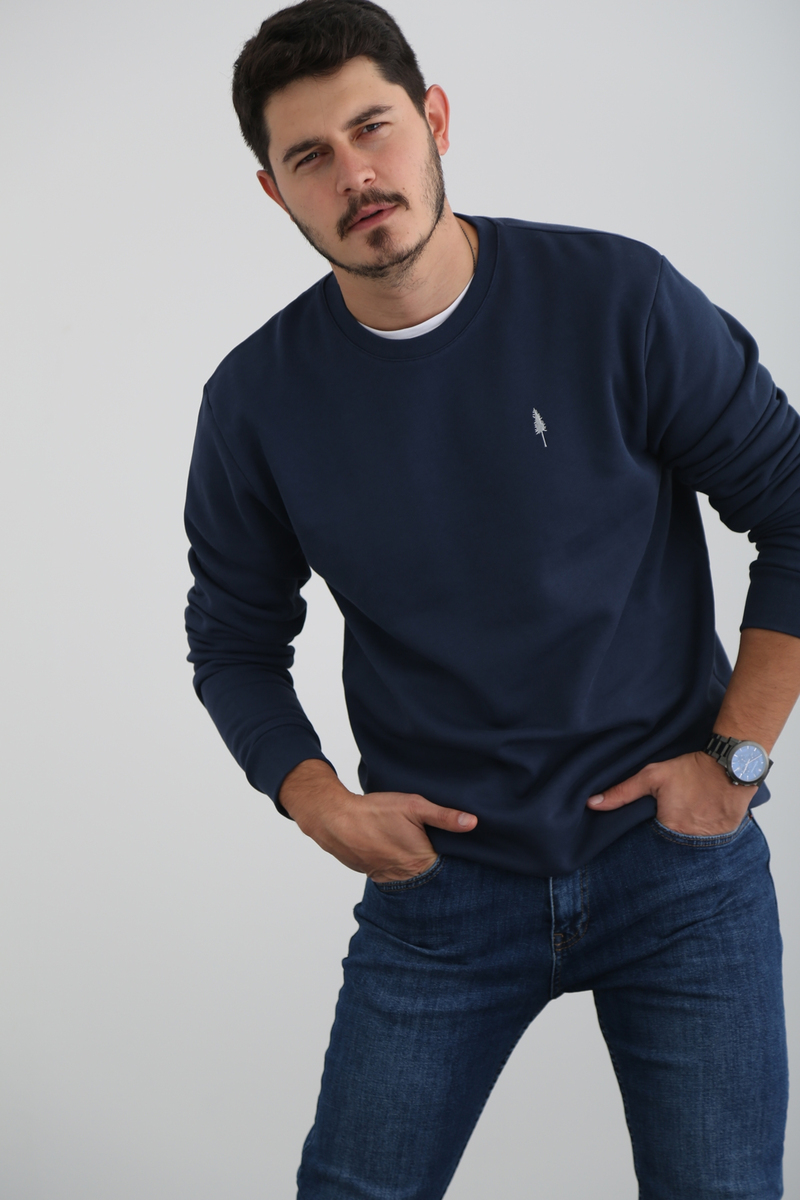Lacivert Erkek Şardonlu Basic Sweatshirt 863