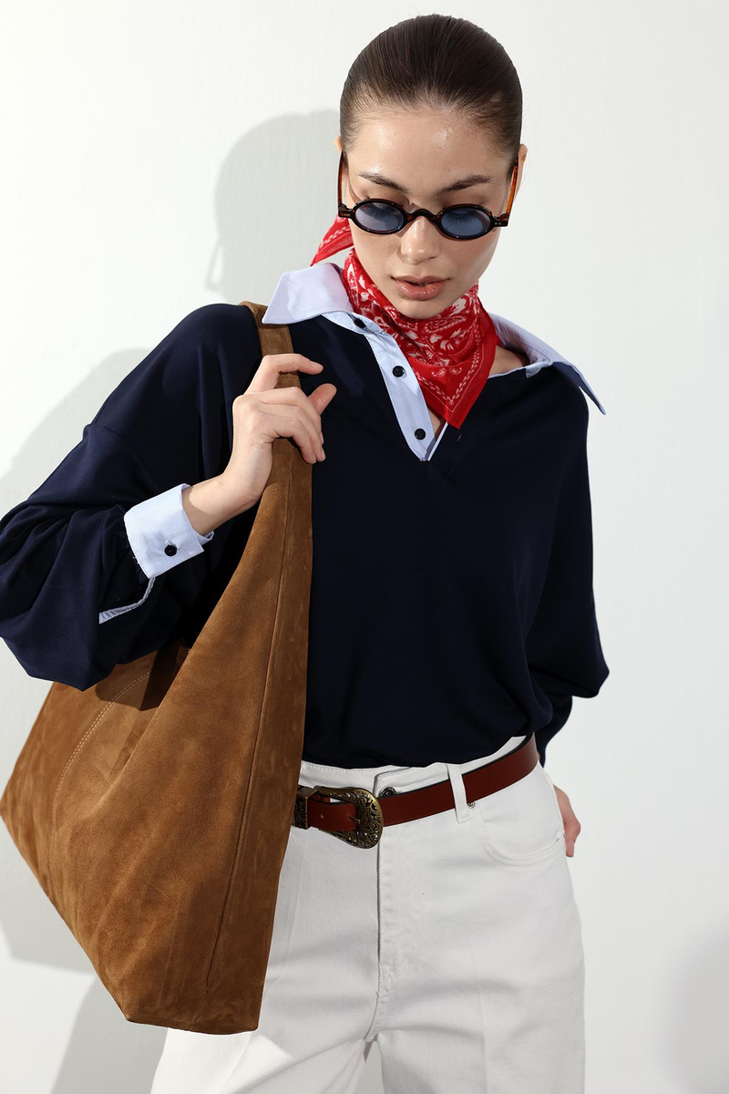 Lacivert Gömlek Yakalı Sweatshirt 71870