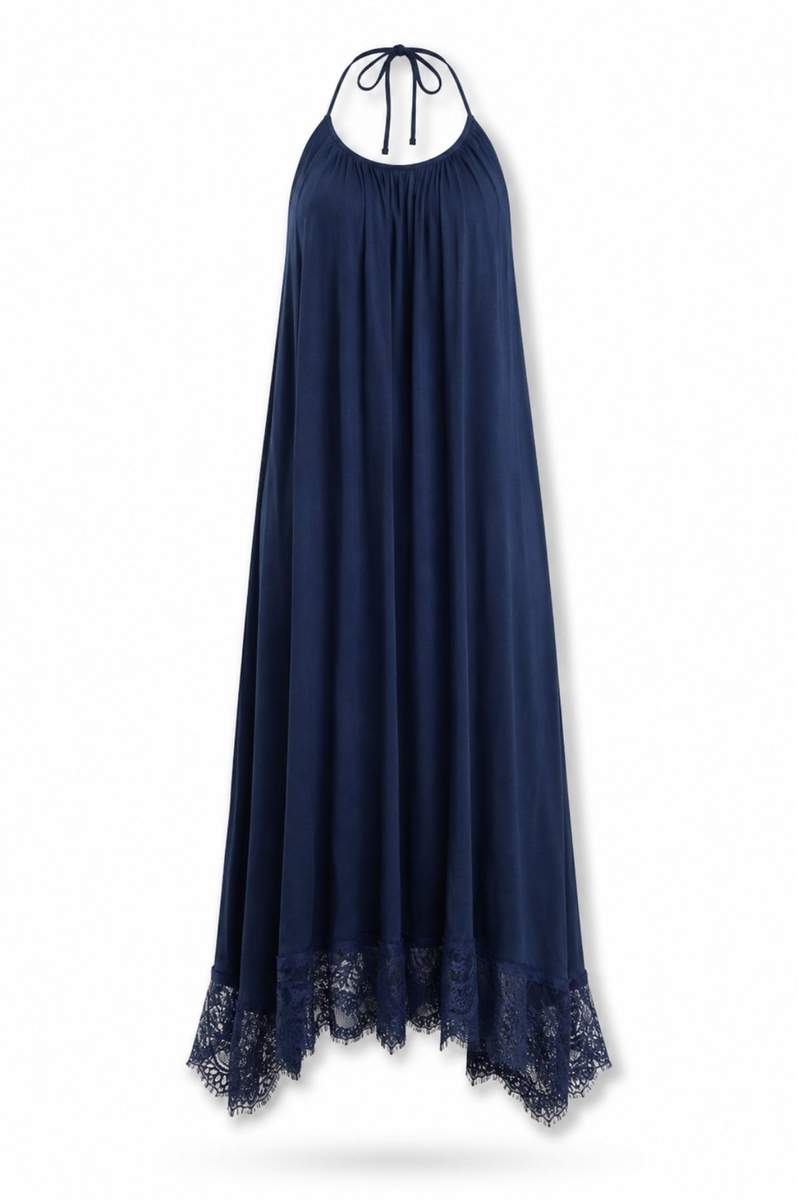 Lacivert Halter Yaka Maxi Elbise 17590