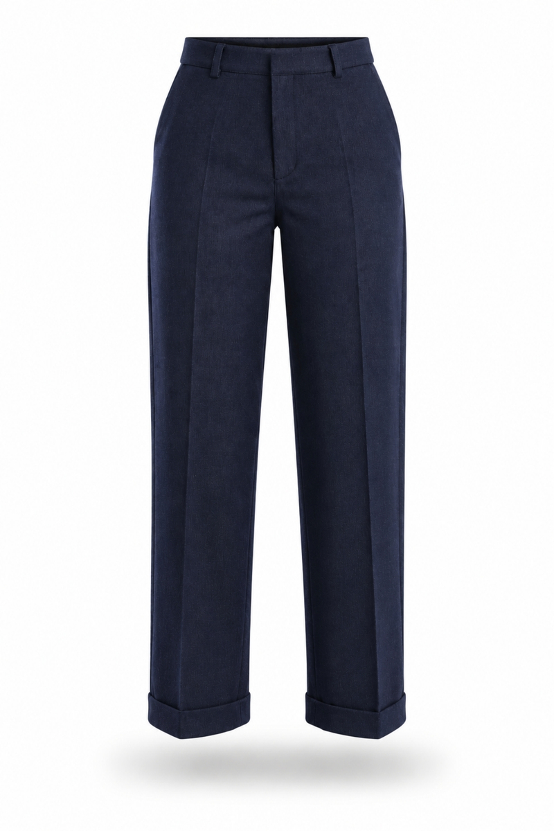 Lacivert Kemerli Duble Paça Pantolon 17833