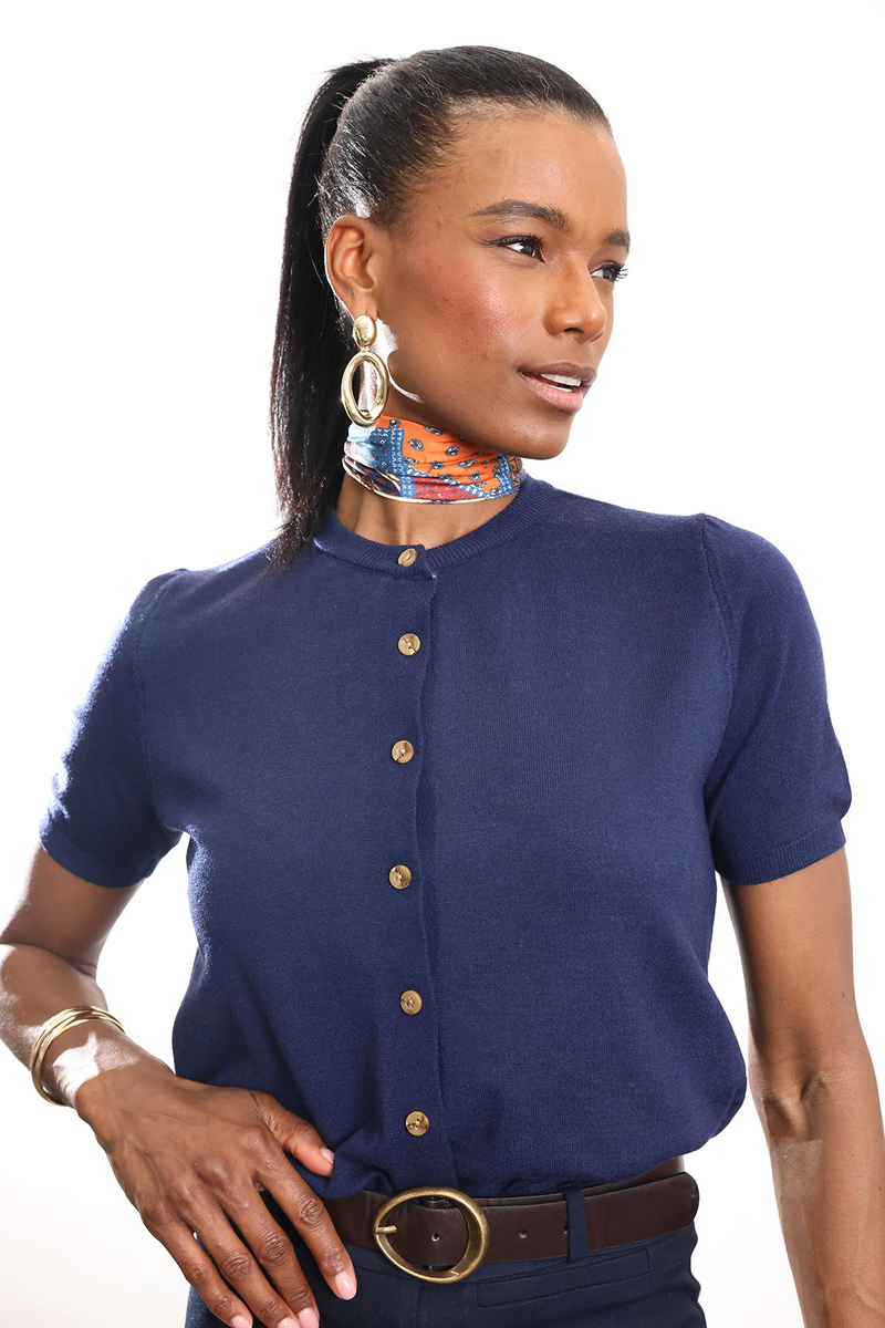 Lacivert Kısa Kollu Triko Hırka 