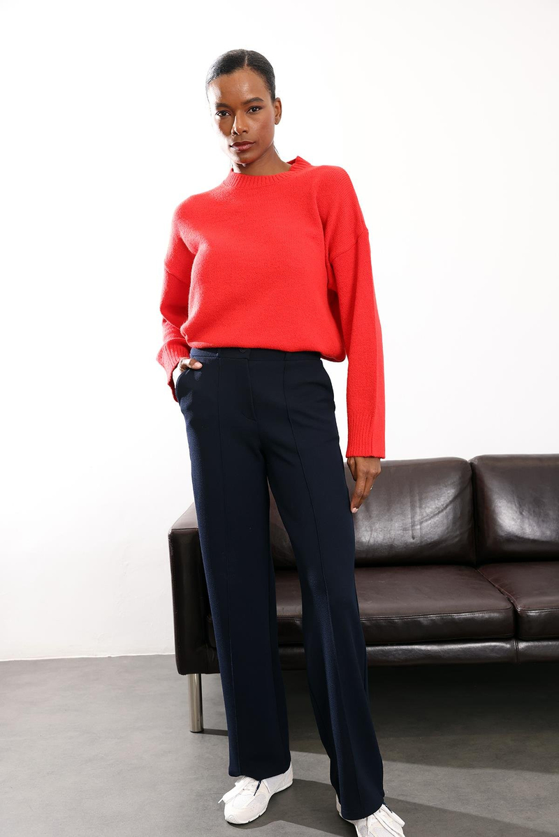 Lacivert Önü Çimalı Palazzo Pantolon 257032