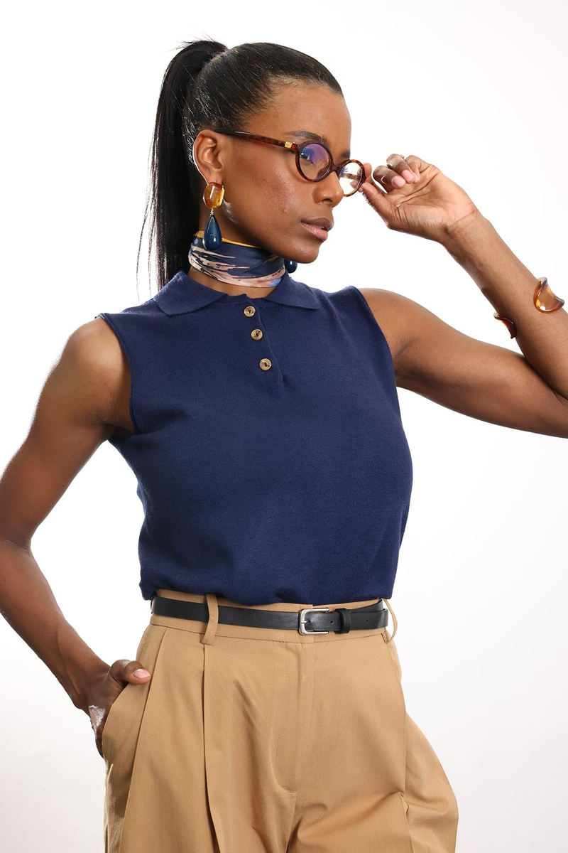 Lacivert Polo Yaka Kolsuz Triko 4760