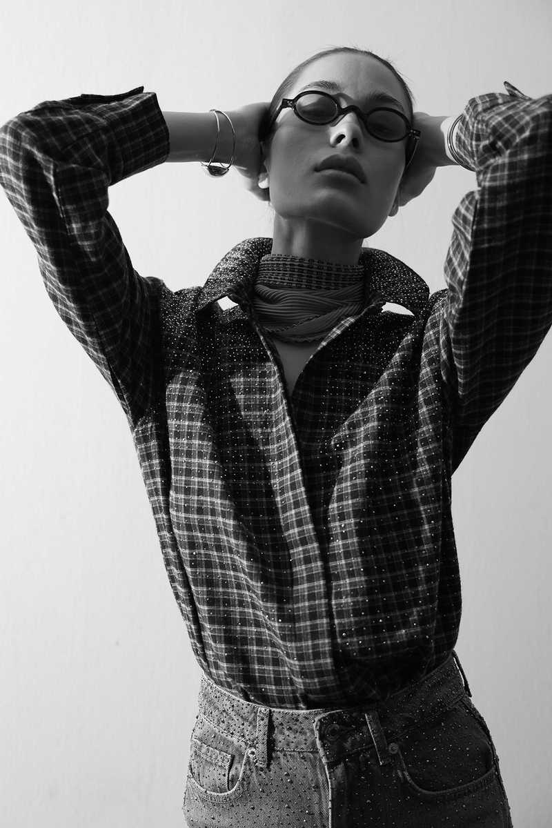 Lacivert Taş İşlemeli Kareli Gömlek 2688