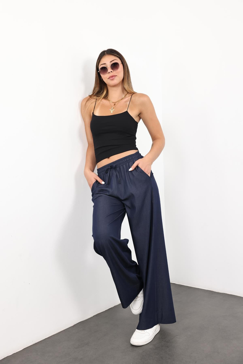 Lacivert Tencel Dökümlü Pantolon 00179