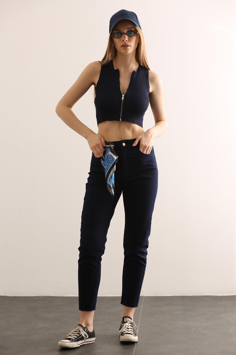 Lacivert Yüksek Bel Mom Jean 6150