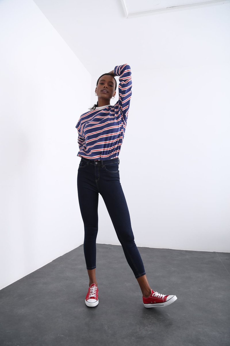 Lacivert Yüksek Bel Toparlayan Slim Fit Jean 