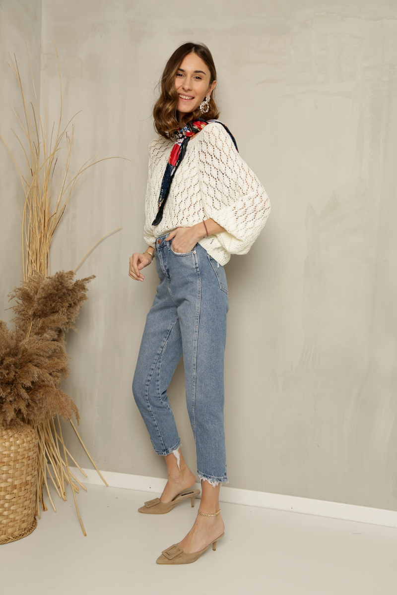 Mavi Asimetrik Dikişli Mom Jean 503