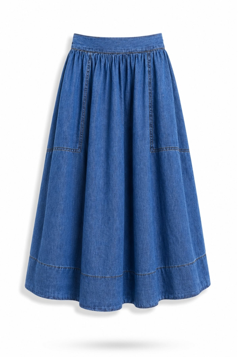 Mavi Cepli Denim Etek 