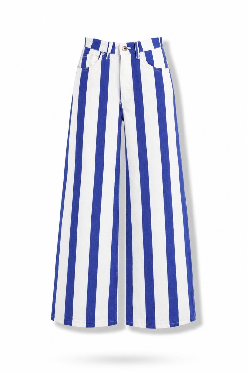 Mavi Çizgili Straight Fit Jean 