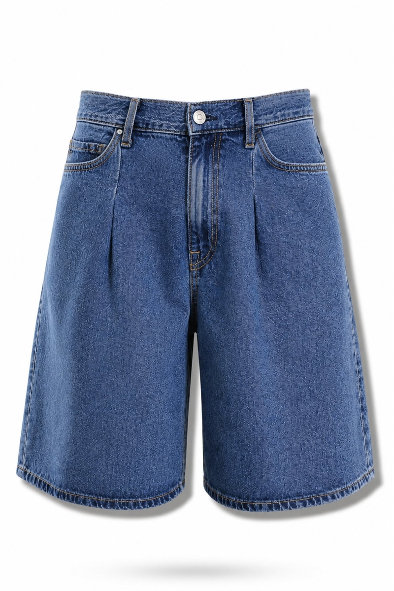 Mavi Pileli Denim Şort 