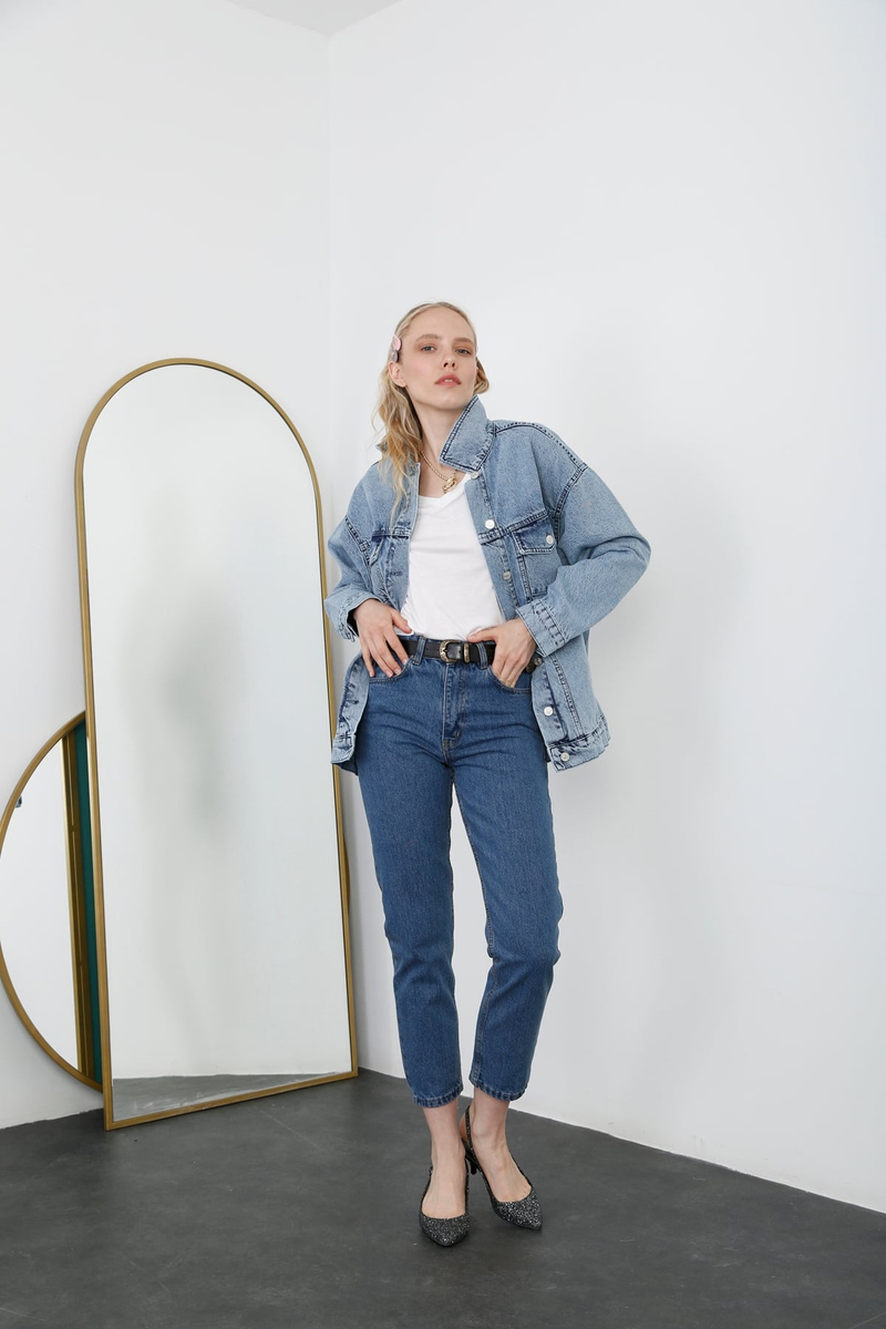 Mavi Yüksek Bel Mom Fit Jean-1 