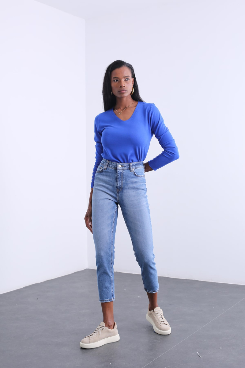 Mavi Yüksek Bel Mom Fit Jean 209
