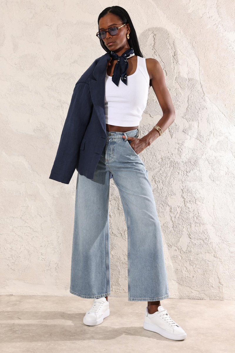 Mavi Yüksek Bel Wide Leg Jean 