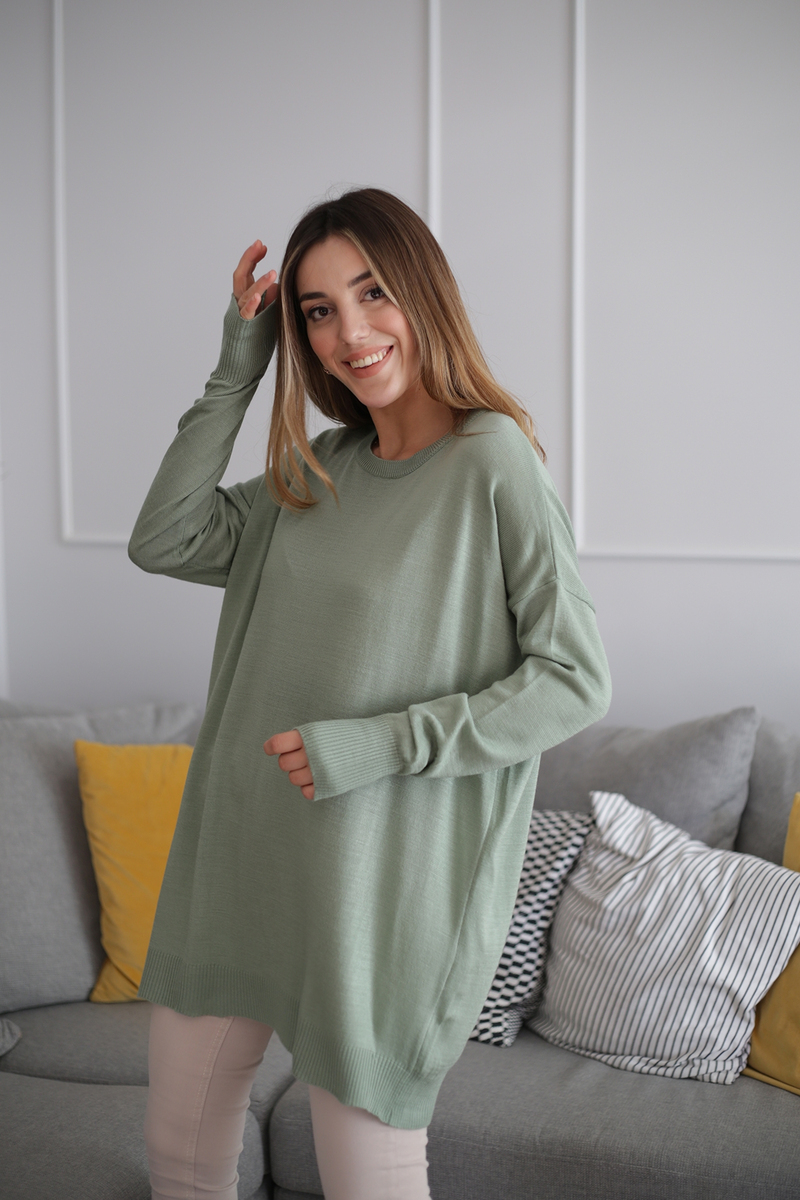 Mint Bisiklet Yaka Oversize Triko 19038