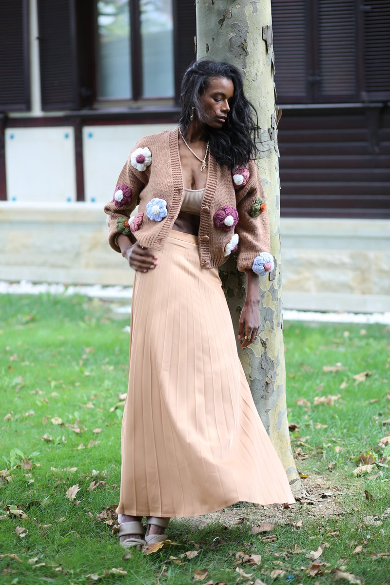 Nude Piliseli Maxi Etek 
