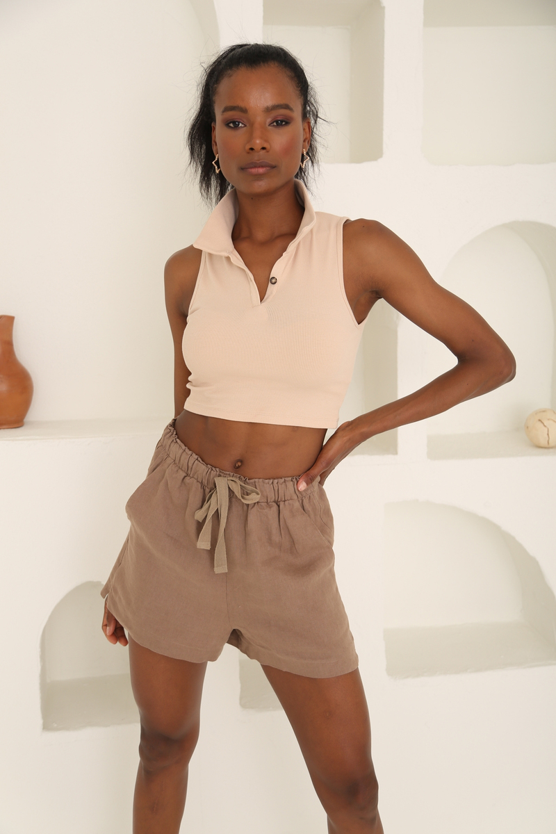 Nude Polo Yaka Kolsuz Bluz 3697