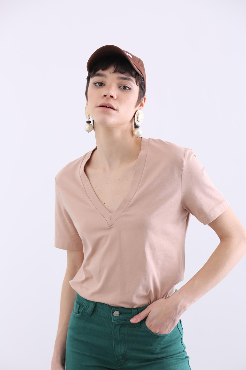 Nude V Yaka Basic Tshirt 