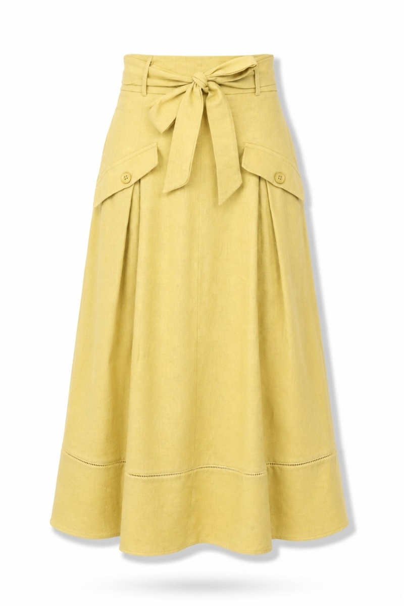 Olive Kemerli Midi Etek 2026