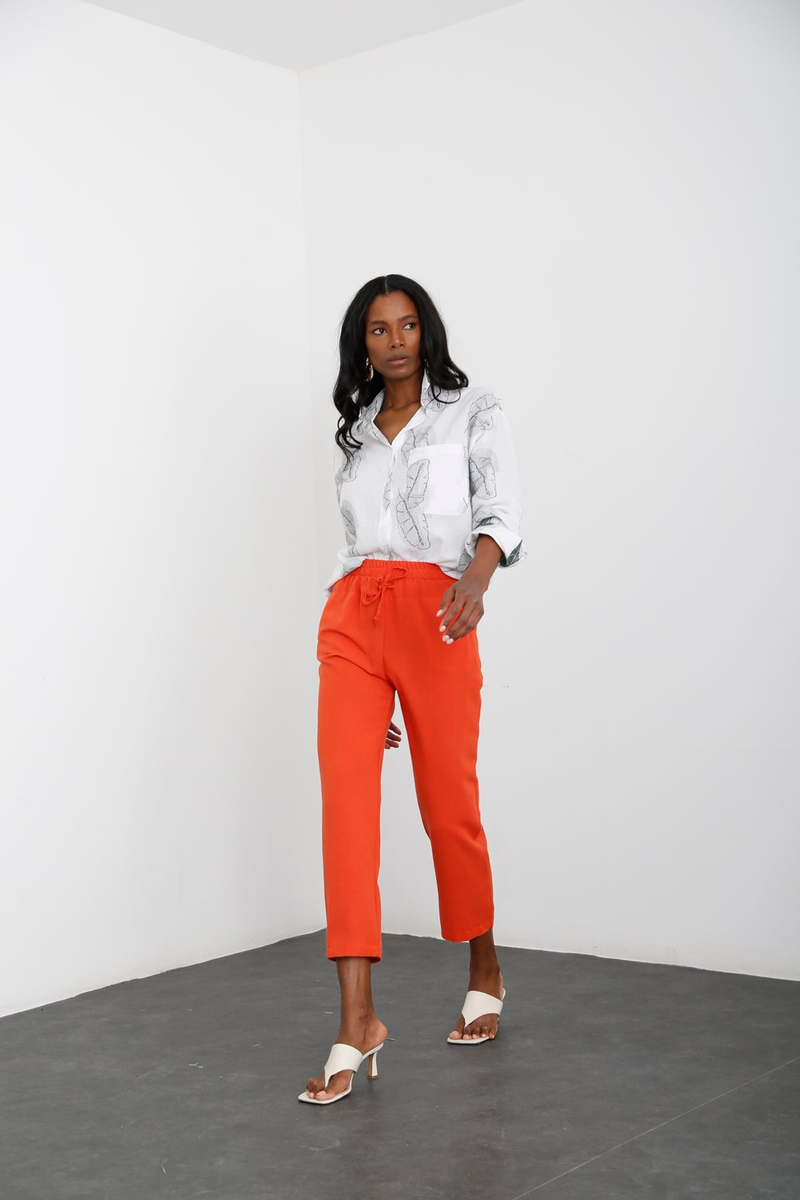 Oranj Keten Dokulu Pantolon 58074