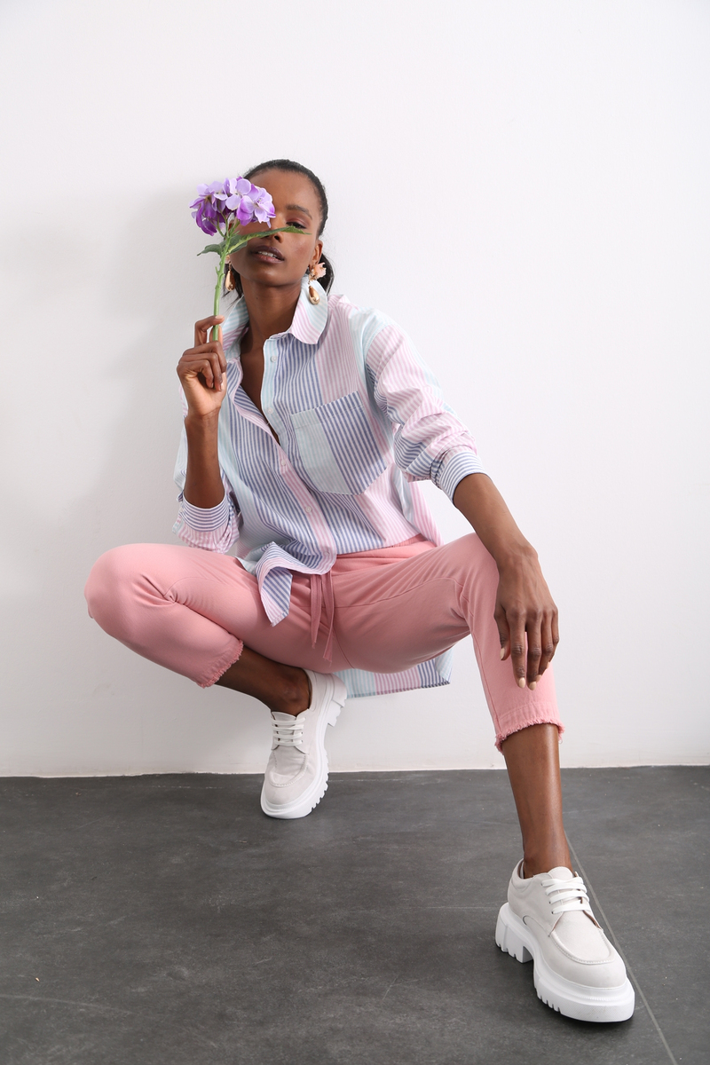 Pembe Beli Lastikli Gabardin Pantolon 