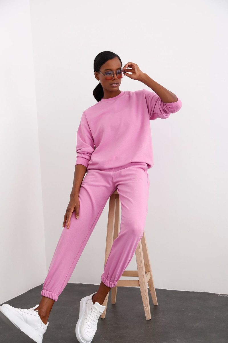 Pembe Bisiklet Yaka Basic Sweatshirt 3200