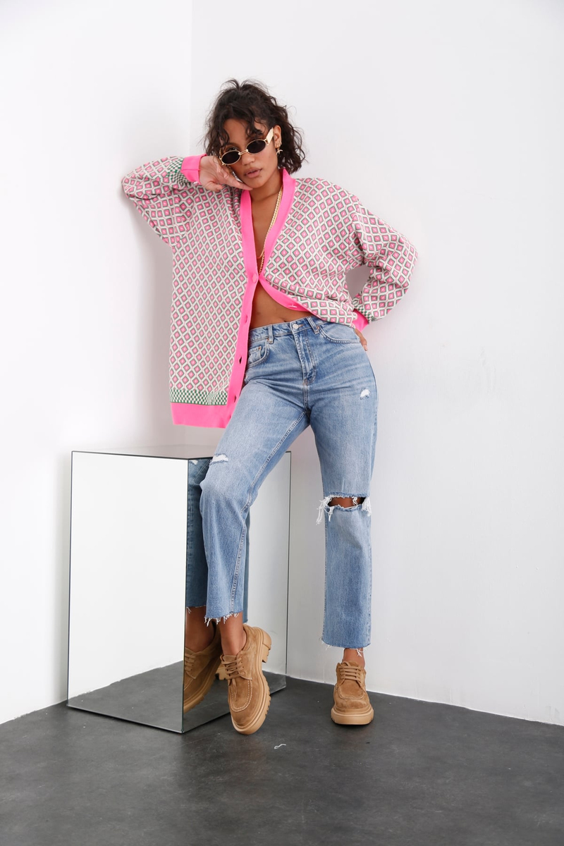 Pembe Desenli Vintage Hırka 012