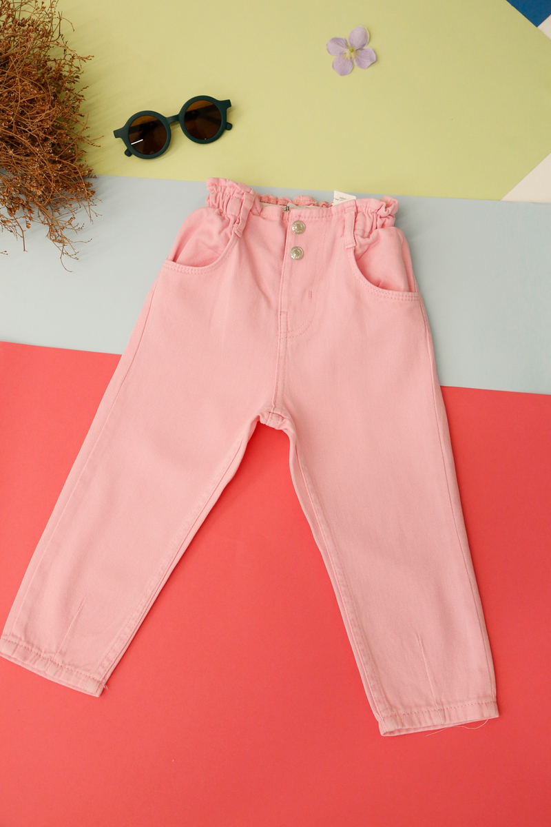 Pembe Kız Beli Lastikli Yumuşak Jean 