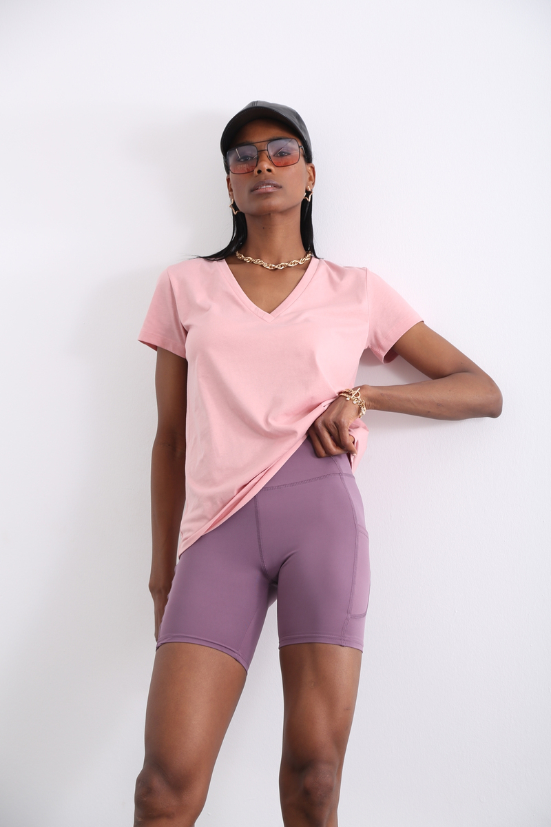 Pembe Organik V Yaka Tshirt 
