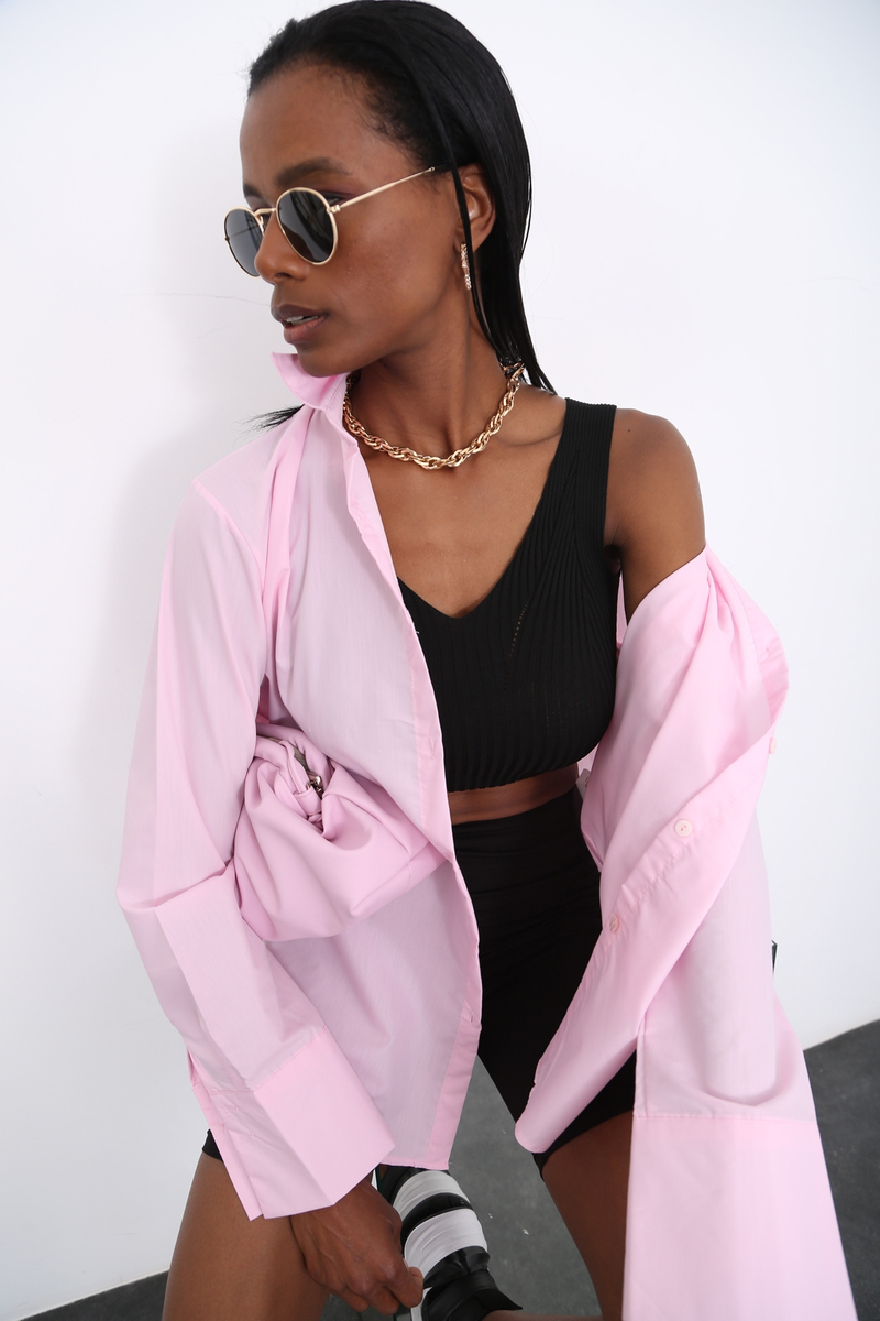 Pembe Oversize Klasik Gömlek 0725