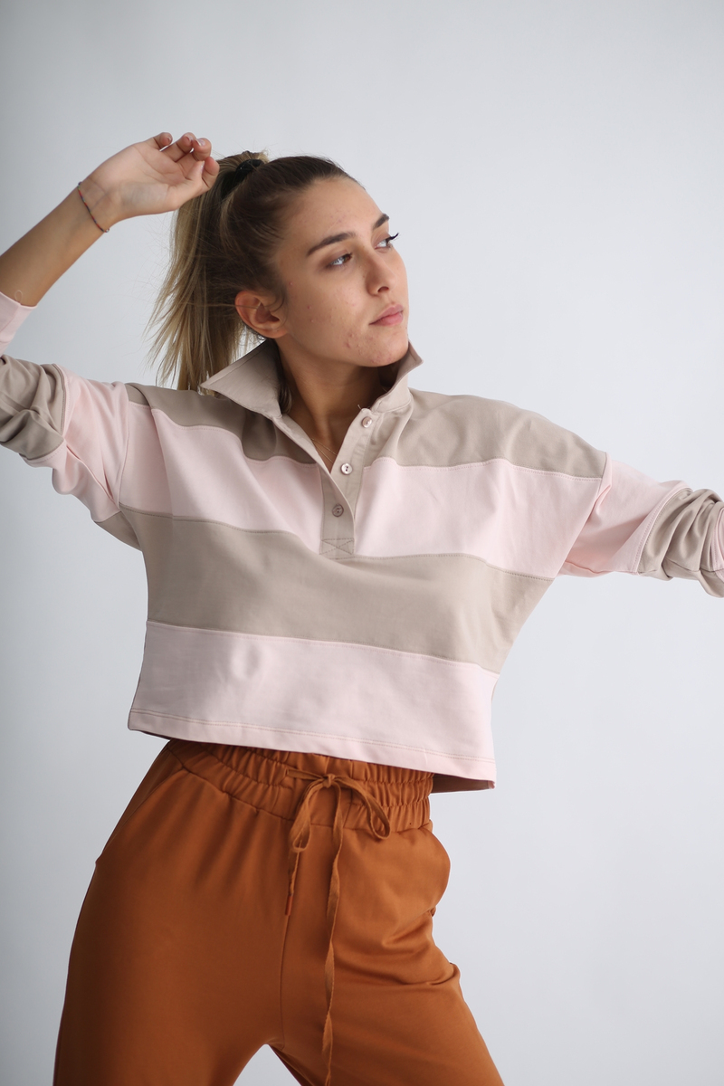 Pembe Parçalı Sweatshirt 1013