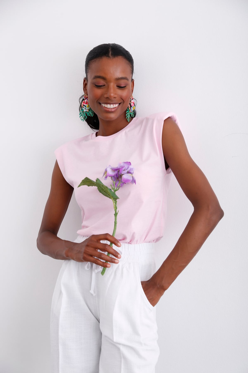 Pembe Vatkalı Kolsuz Tshirt 3295