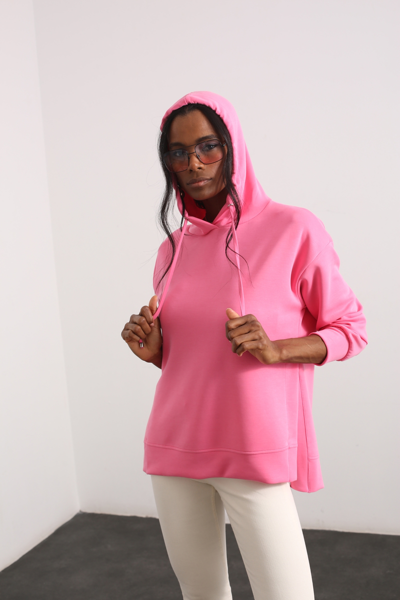 Pembe Yanı Yırtmaçlı Sweatshirt 