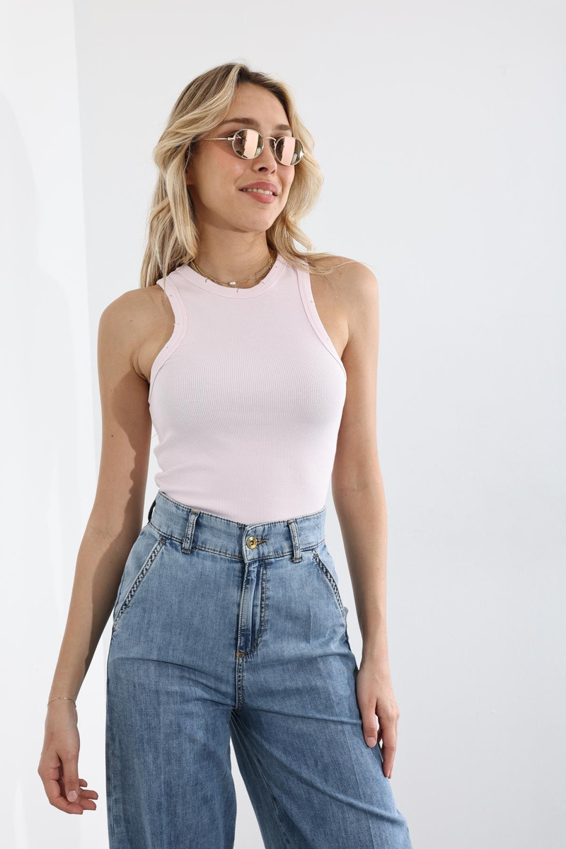 Pudra Yırtık Detaylı Yıkamalı Atlet 3796