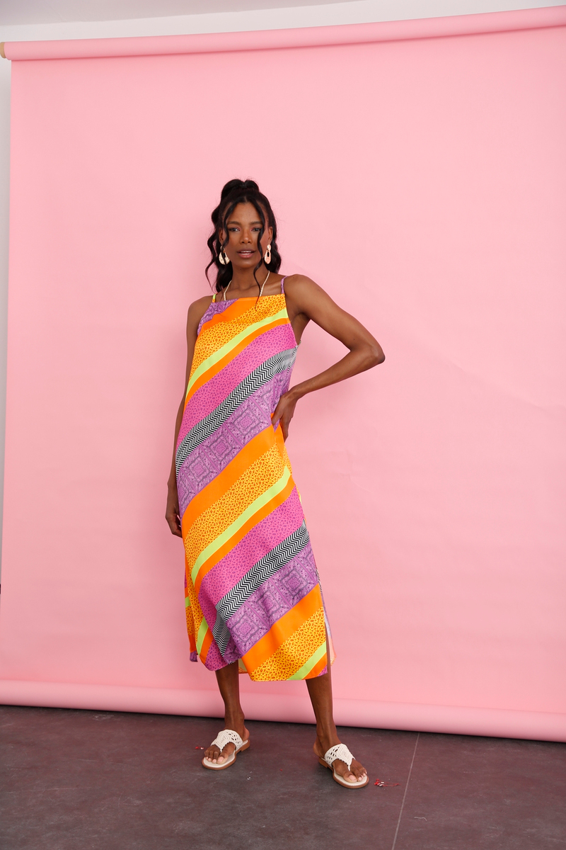 Renkli Patchwork Desen Elbise 27065
