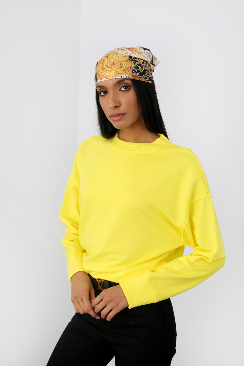 Sarı Bisiklet Yaka Sweatshirt 