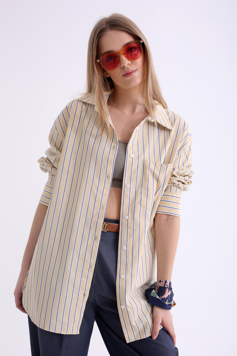 Sarı Çizgili Oversize Gömlek 2356