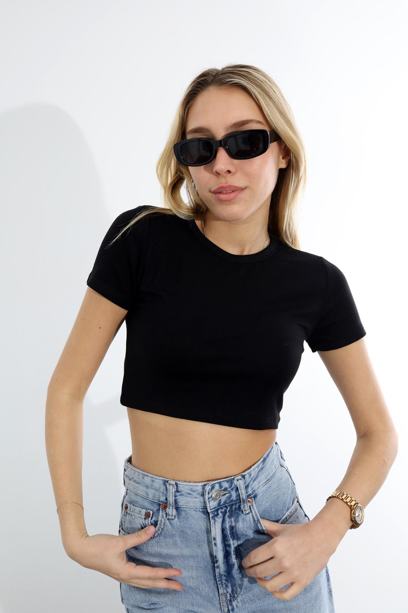 Siyah Bisiklet Yaka Basic Tişört 4060