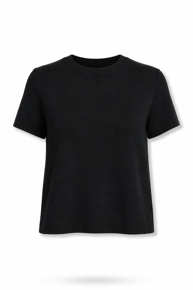 Siyah Bisiklet Yaka Keten Örme Triko 00327