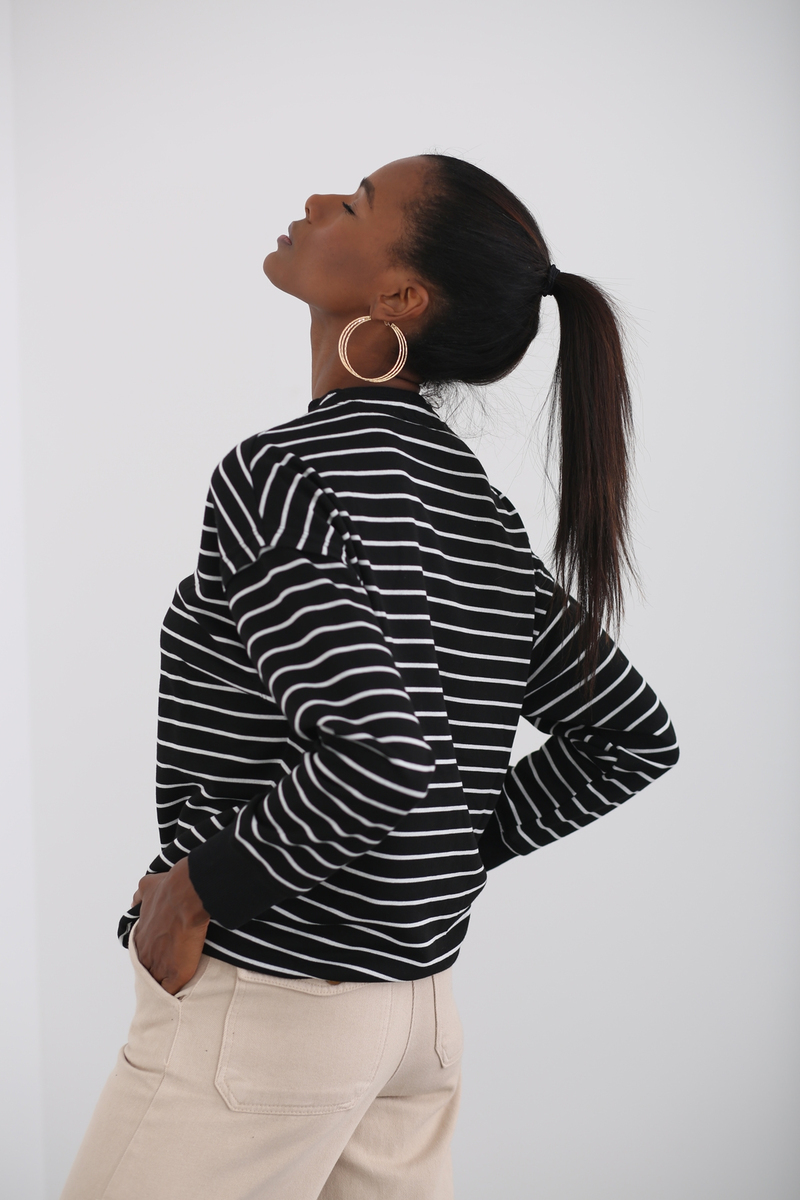 Siyah Çizgili Basic Sweatshirt 262