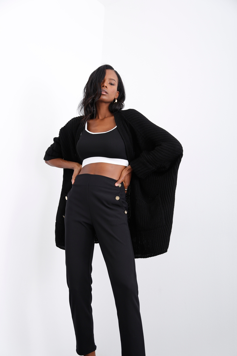 Siyah Duble Kol Oversize Hırka 