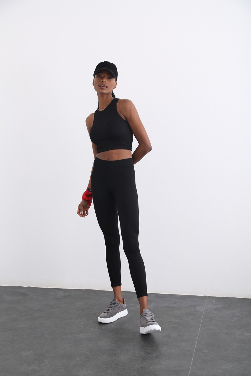 Siyah Fitilli Fit Tayt 3552
