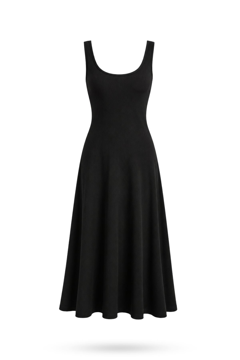 Siyah Fitilli Maxi Boy Elbise 