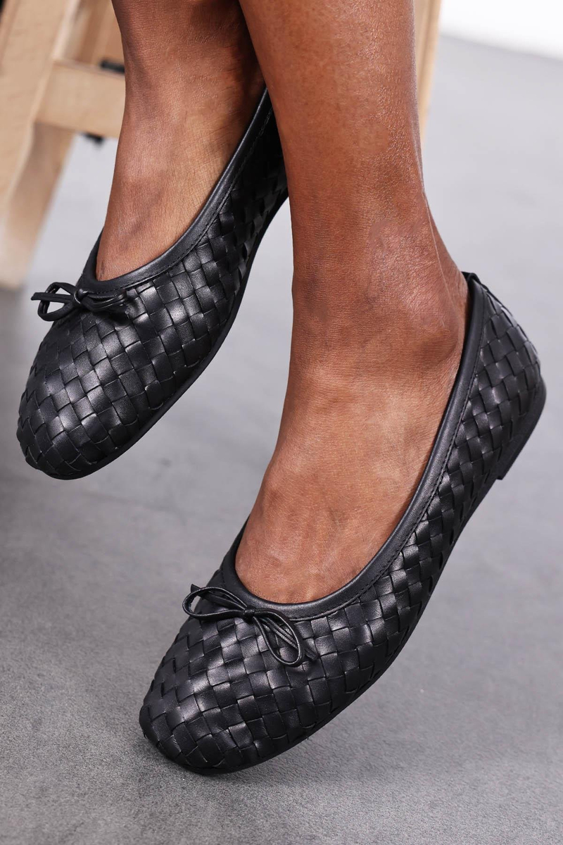 Siyah Flexible Deri Örgü Babet 36617