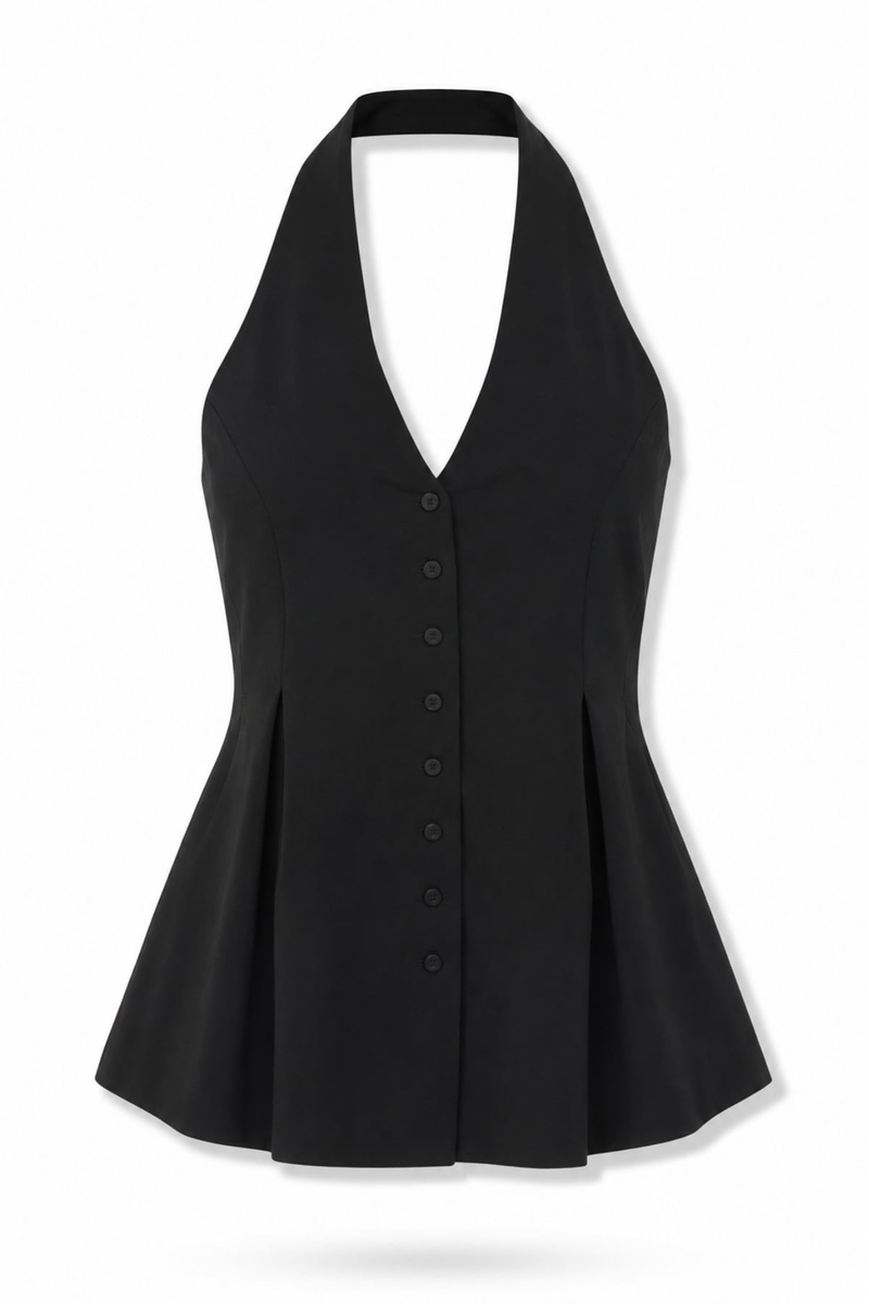 Siyah Halter Yaka Peplum Yelek 17611