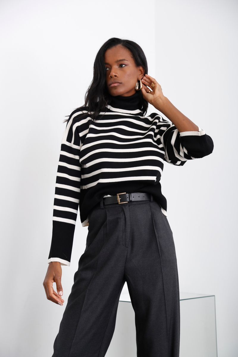 Siyah İnce Çizgili Balıkçı Triko 5747